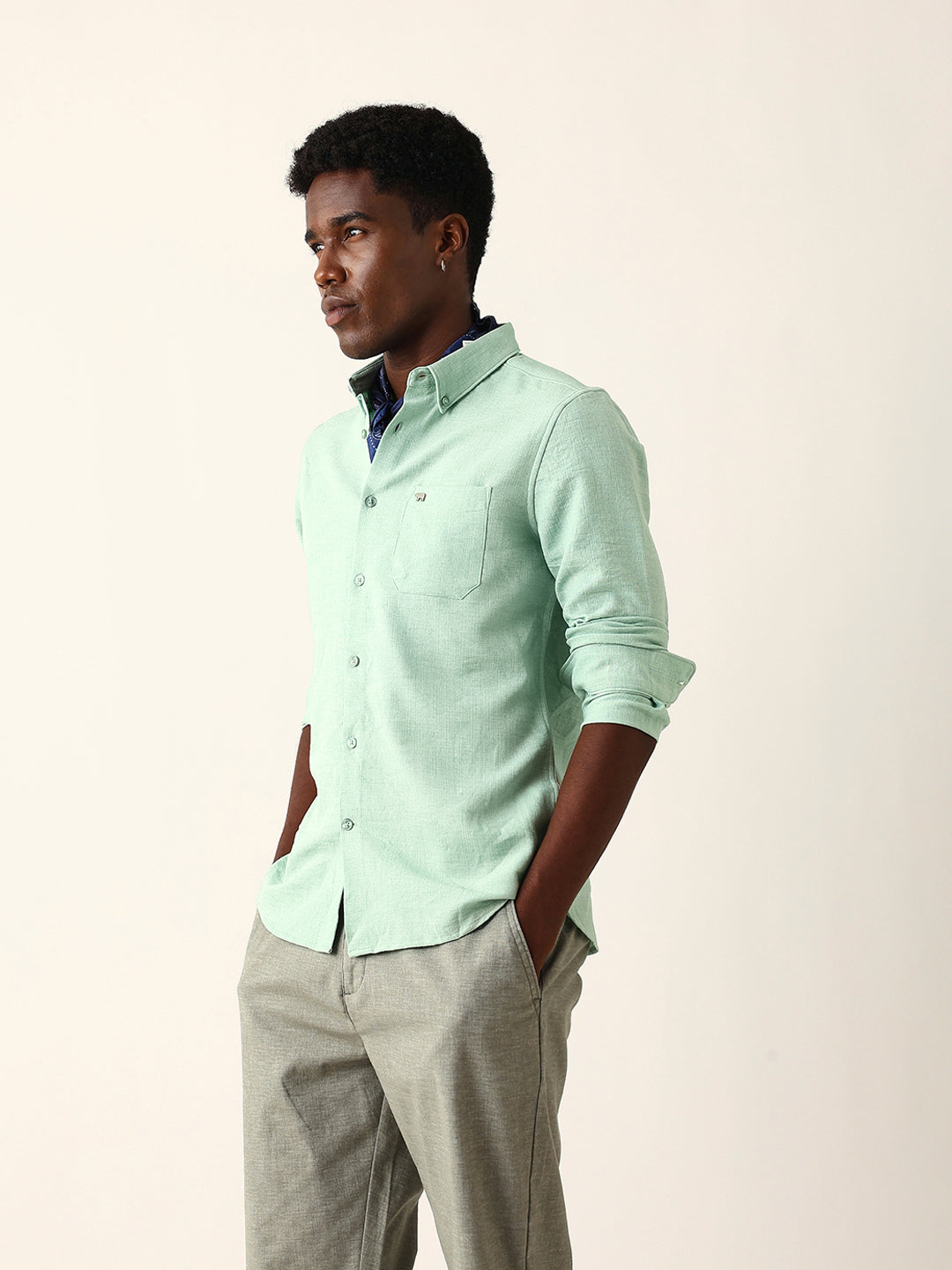 light green slim fit casual shirt with woven textured design light green slim fit casual shirt with woven textured design