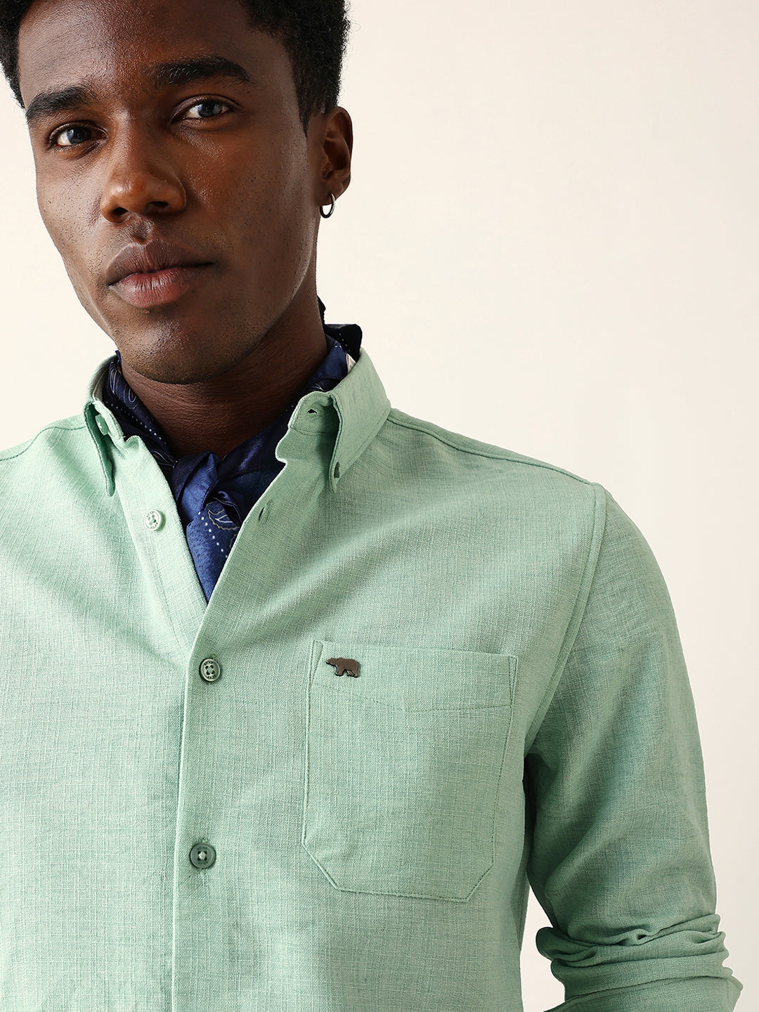 light green slim fit casual shirt with woven textured design light green slim fit casual shirt with woven textured design