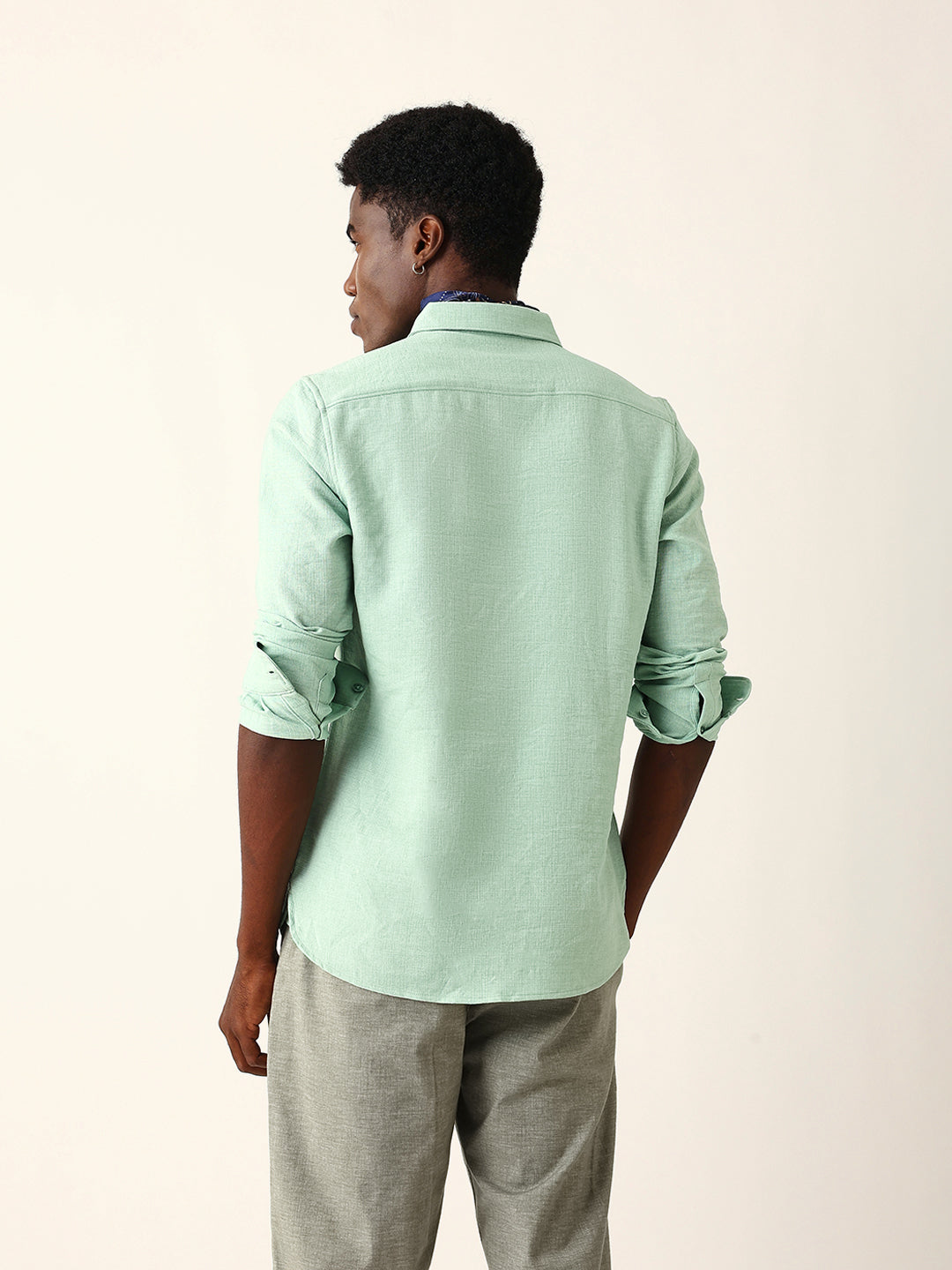 light green slim fit casual shirt with woven textured design light green slim fit casual shirt with woven textured design