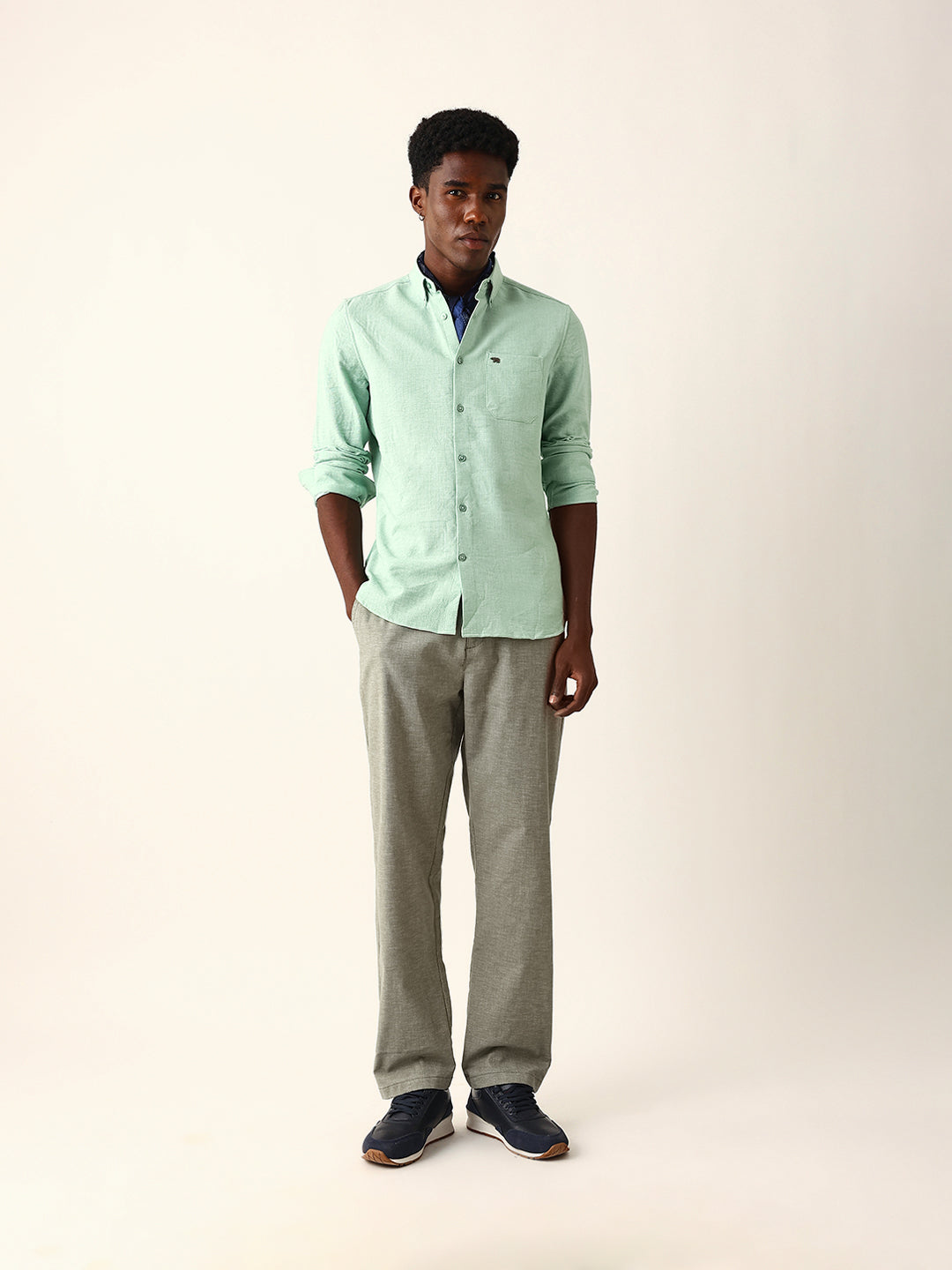light green slim fit casual shirt with woven textured design light green slim fit casual shirt with woven textured design