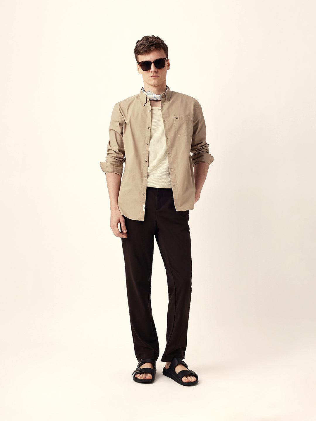 beige solid slim fit casual shirt with button down collar beige solid slim fit casual shirt with button down collar