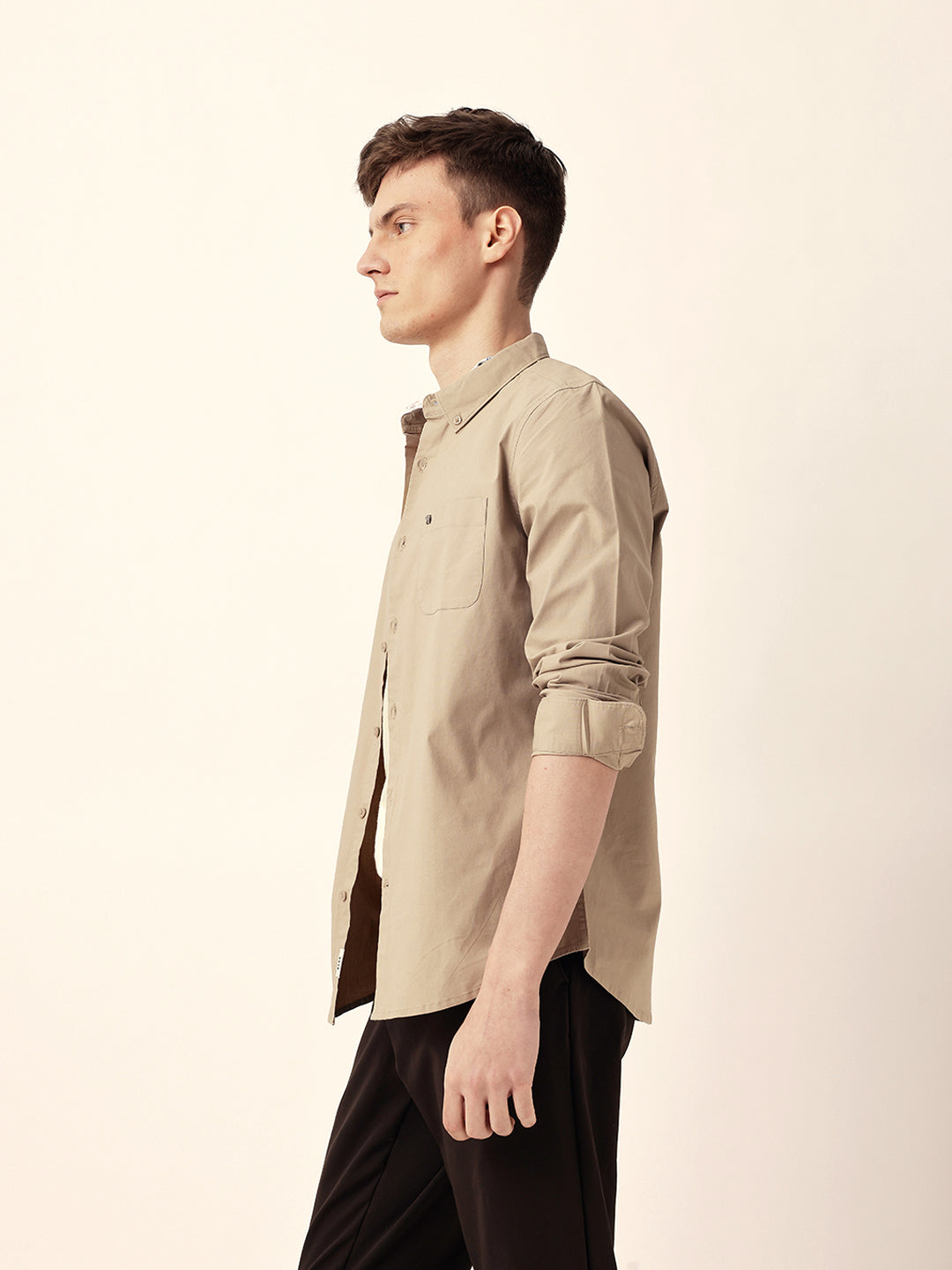 beige solid slim fit casual shirt with button down collar beige solid slim fit casual shirt with button down collar