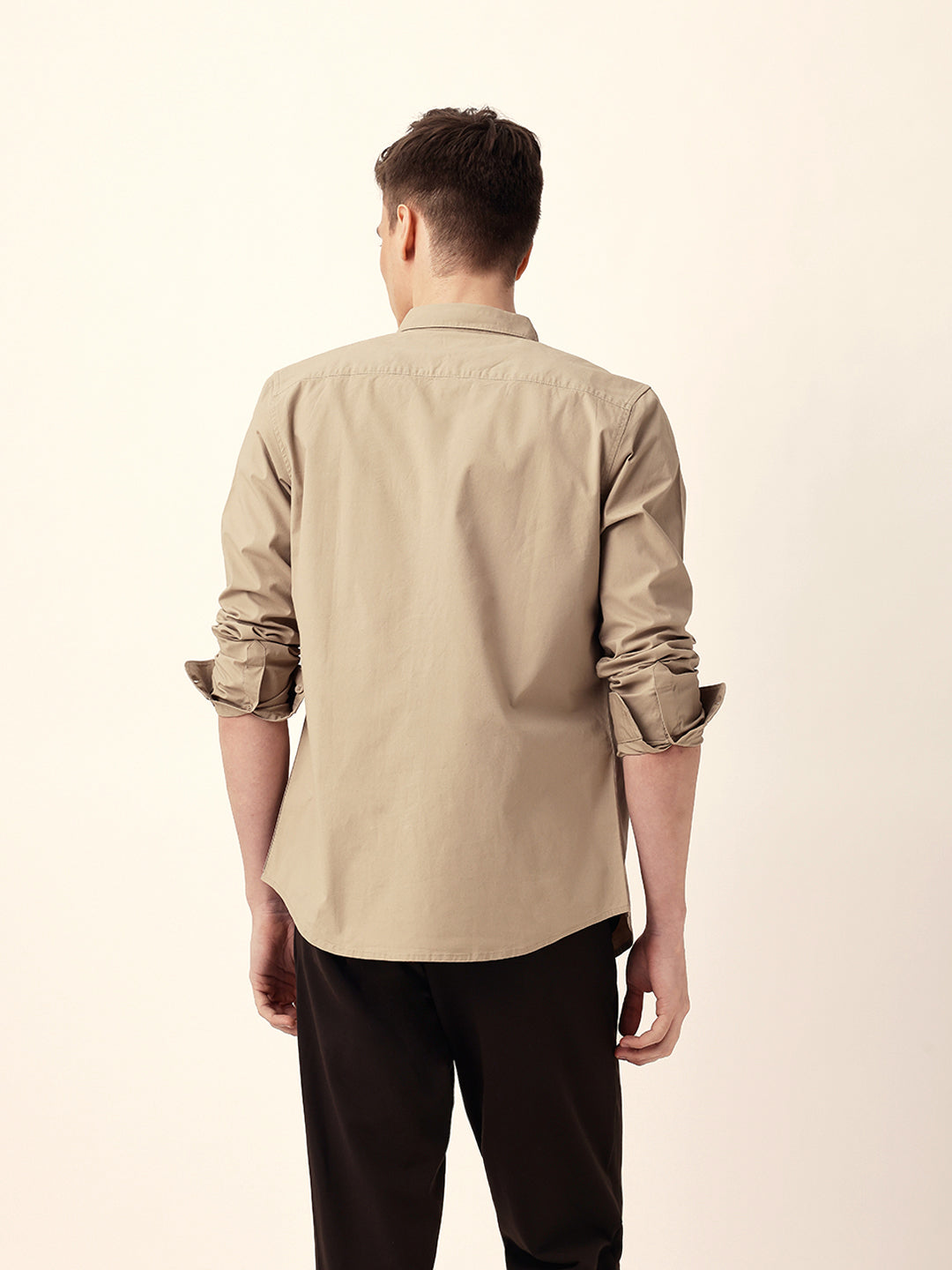 beige solid slim fit casual shirt with button down collar beige solid slim fit casual shirt with button down collar