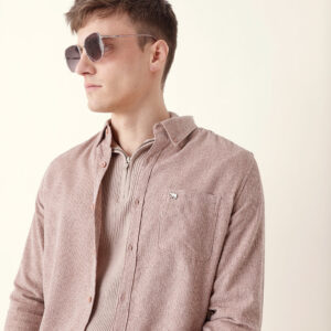 dusty pink textured woven striped slim fit casual shirt