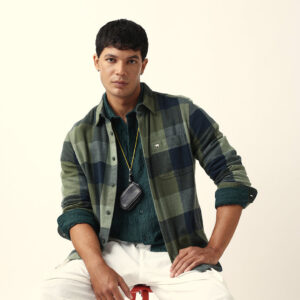 green with navy blue flannel checked regular fit overshirt