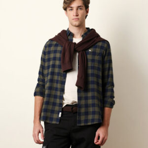 olive & navy blue buffalo check flannel slim fit casual shirt