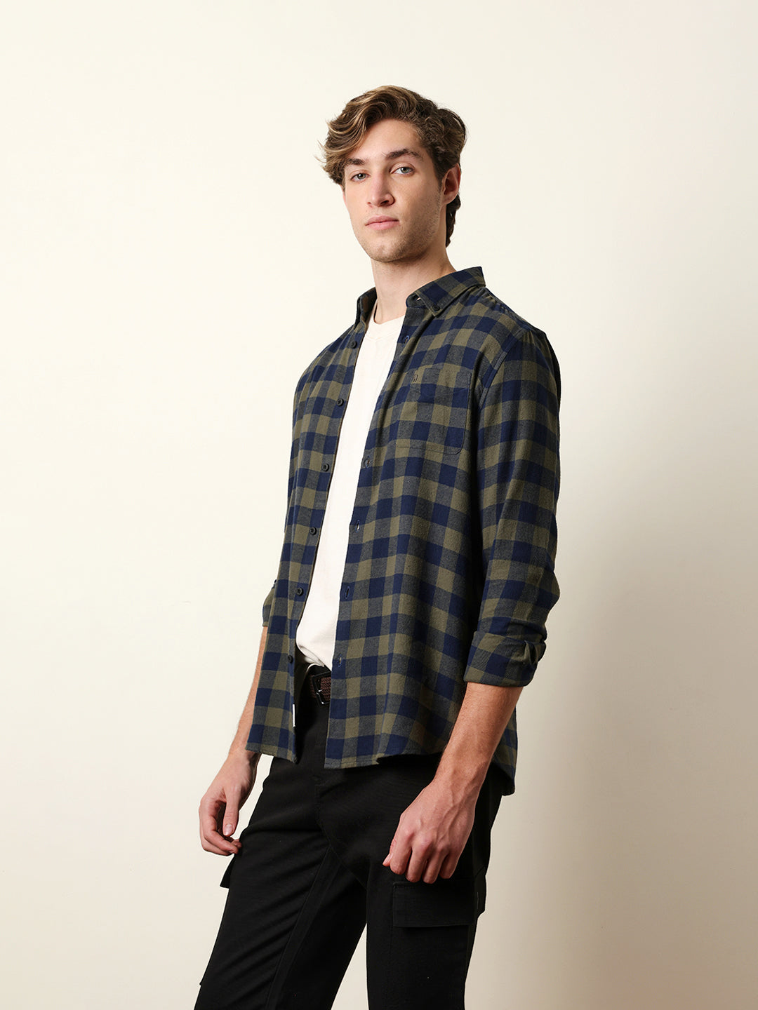 olive & navy blue buffalo check flannel slim fit casual shirt olive & navy blue buffalo check flannel slim fit casual shirt