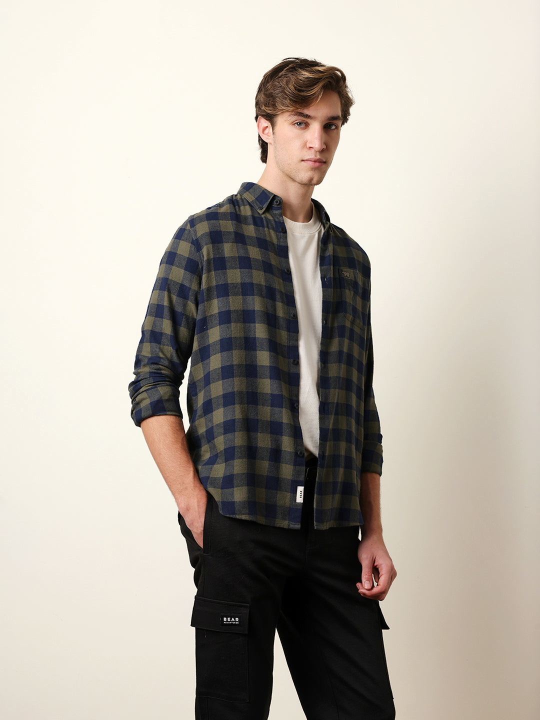 olive & navy blue buffalo check flannel slim fit casual shirt olive & navy blue buffalo check flannel slim fit casual shirt