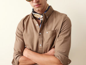 beige solid slim fit cotton casual shirt