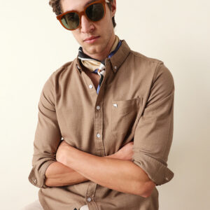 beige solid slim fit cotton casual shirt