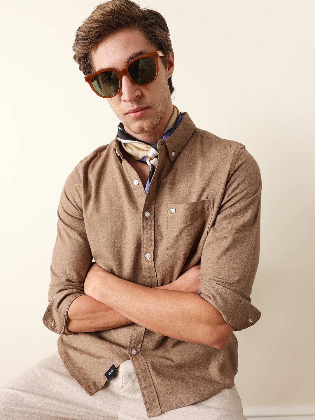 beige solid slim fit cotton casual shirt beige solid slim fit cotton casual shirt