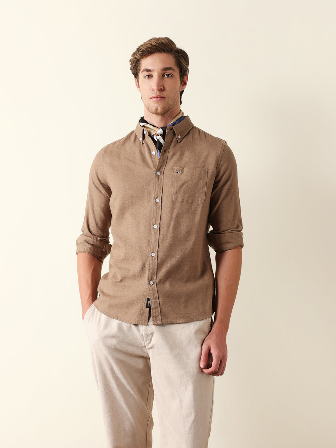 beige solid slim fit cotton casual shirt beige solid slim fit cotton casual shirt