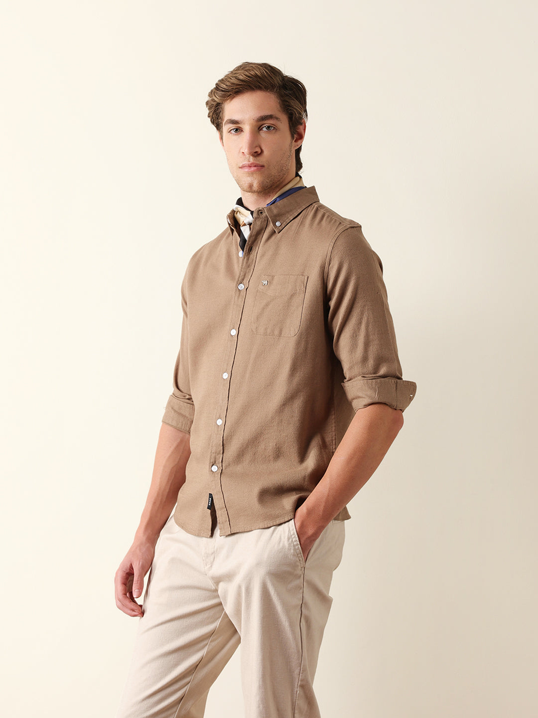 beige solid slim fit cotton casual shirt beige solid slim fit cotton casual shirt