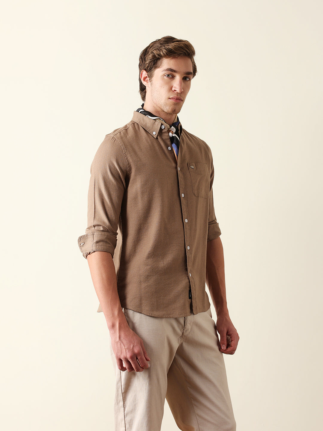 beige solid slim fit cotton casual shirt beige solid slim fit cotton casual shirt