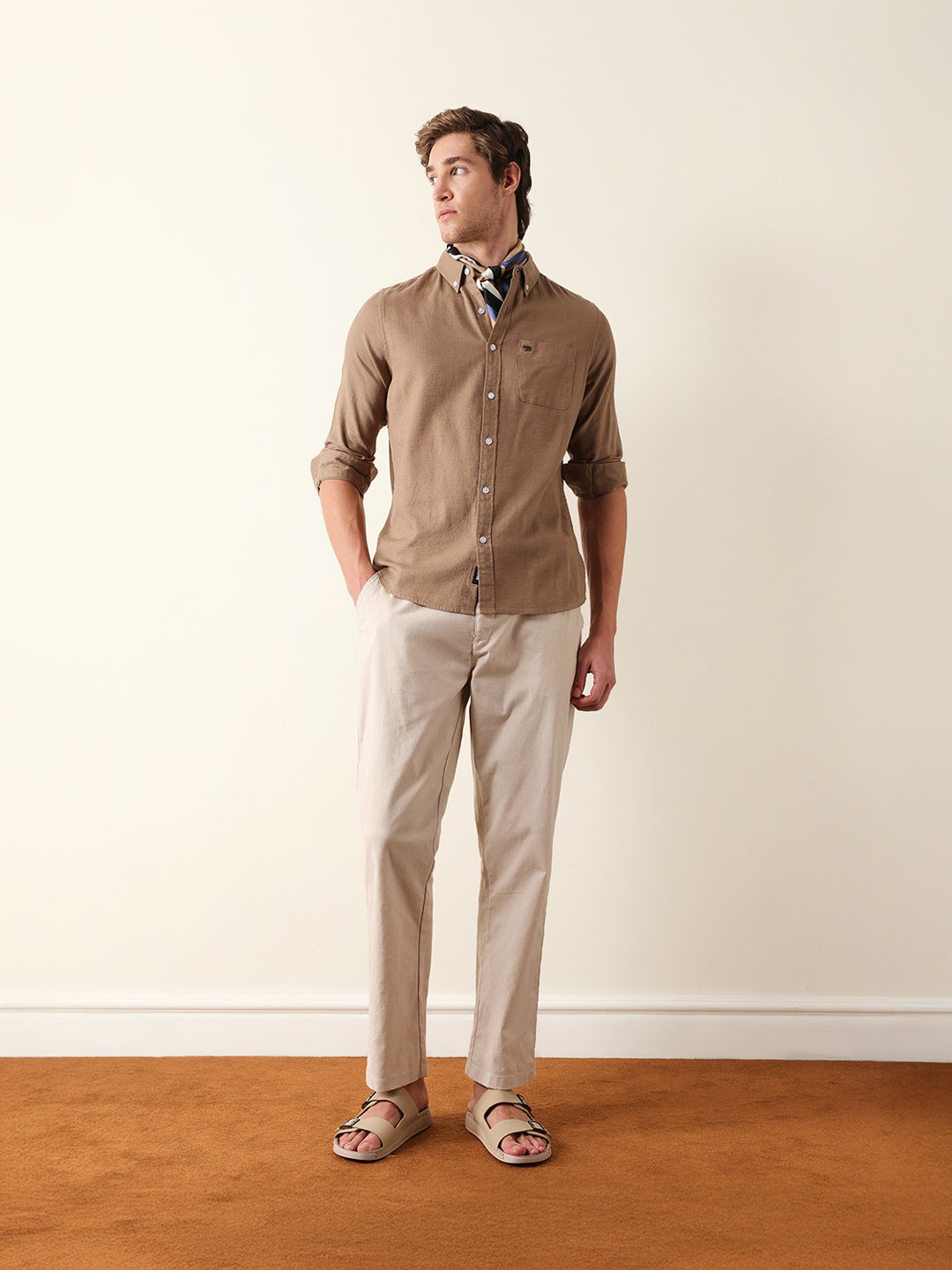 beige solid slim fit cotton casual shirt beige solid slim fit cotton casual shirt