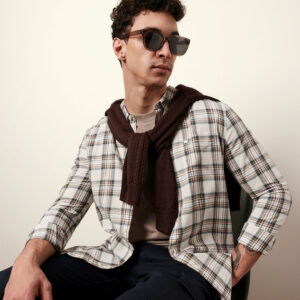 multicolor woven tartan checked slim fit casual shirt