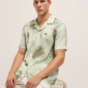 light green faded abstract print relaxed fit cuban collar shirt