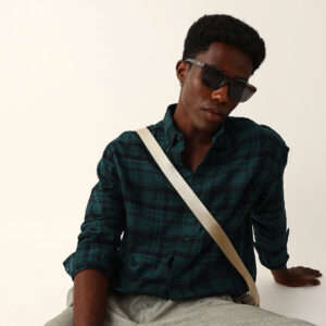 green woven checked relaxed fit overshirt