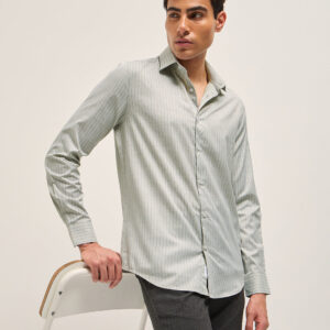 light green vertical striped tailored fit formal shirt