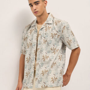 multicolor tropical leaf print oversized fit half sleeve shirt