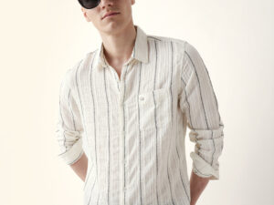 white vertical seersucker pinstripe slim fit casual shirt