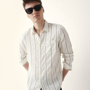 white vertical seersucker pinstripe slim fit casual shirt