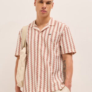 pink geometrical woven self design relaxed fit casual shirt