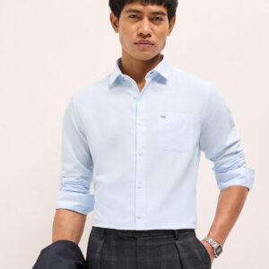 light blue woven checked tailored fit formal shirt