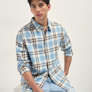 blue tartan check cotton relaxed fit overshirt