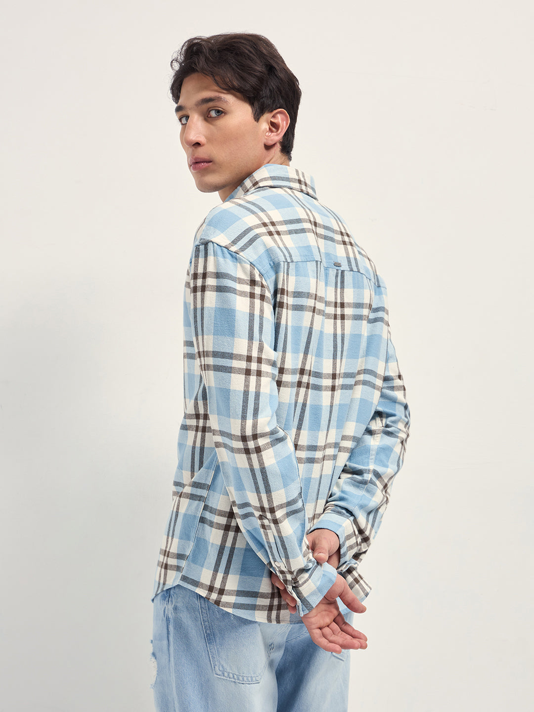blue tartan check cotton relaxed fit overshirt blue tartan check cotton relaxed fit overshirt