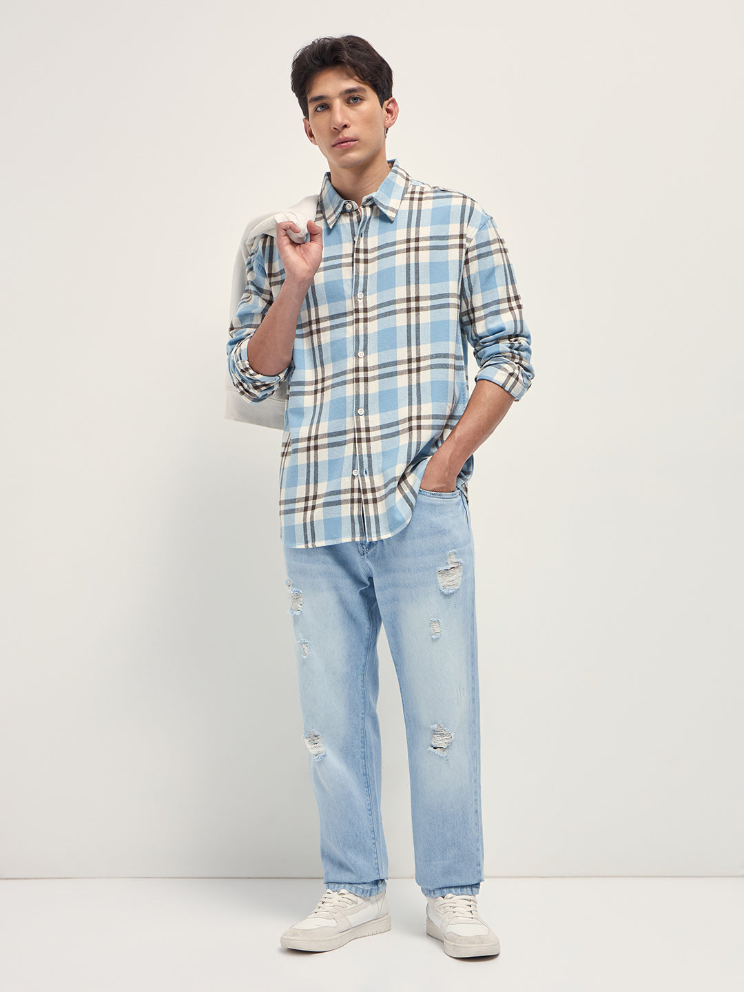 blue tartan check cotton relaxed fit overshirt blue tartan check cotton relaxed fit overshirt