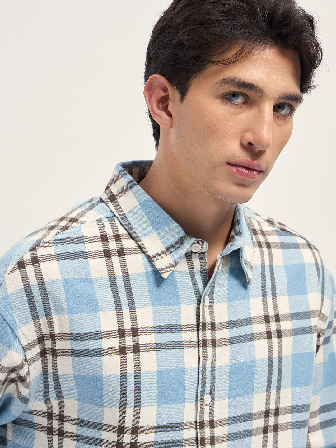 blue tartan check cotton relaxed fit overshirt blue tartan check cotton relaxed fit overshirt