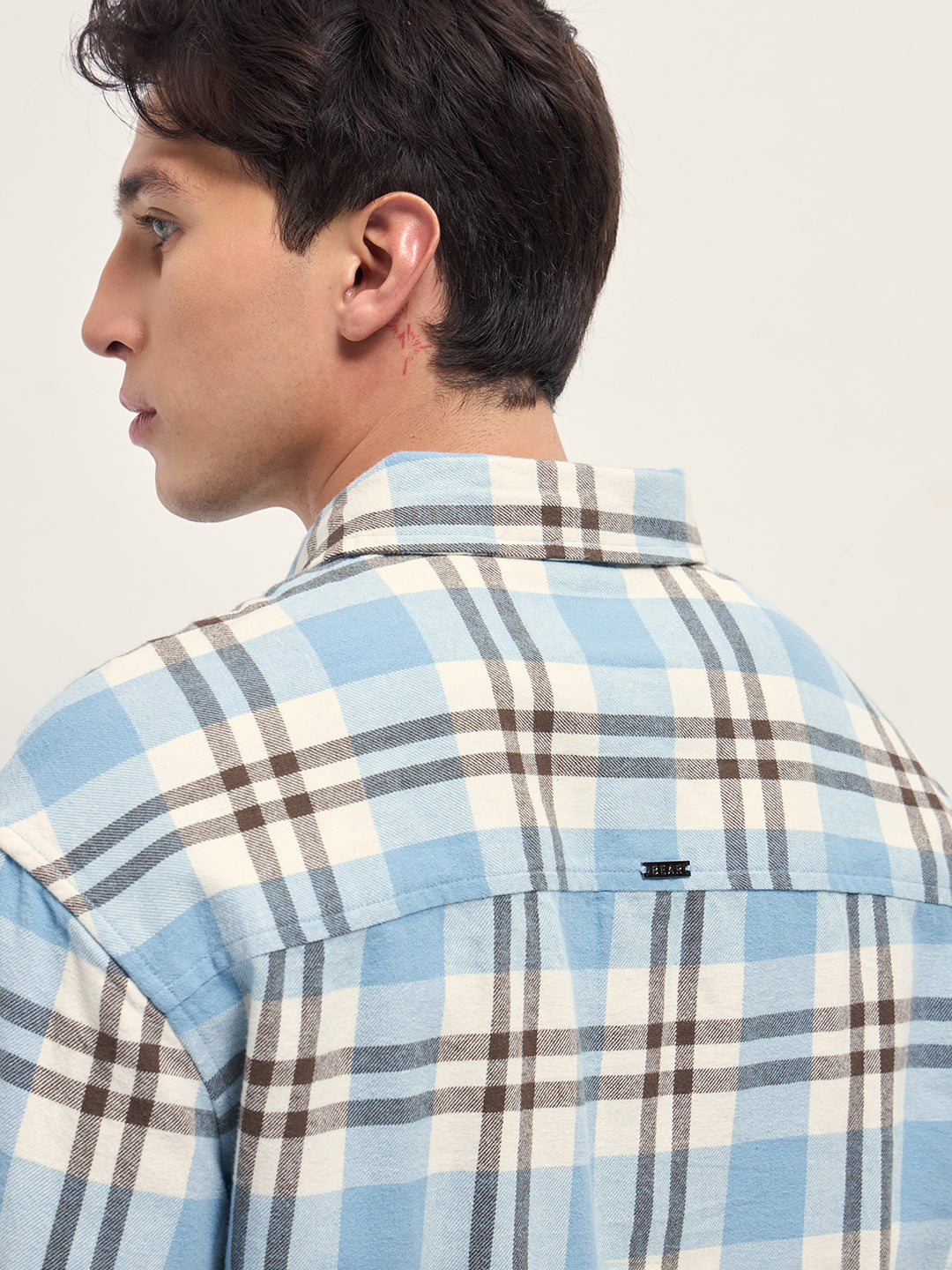 blue tartan check cotton relaxed fit overshirt blue tartan check cotton relaxed fit overshirt