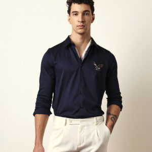 navy tailored fit bold eagle embroidery formal party shirt