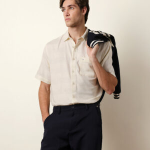off white relaxed fit casual half sleeve shirt with textured horizontal stripes