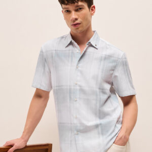blue & white geometric check print relaxed fit casual shirt