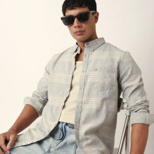 grey checked woven slim fit casual shirt