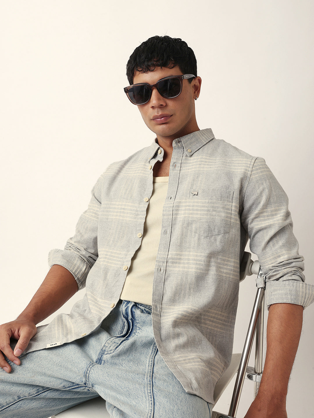 grey checked woven slim fit casual shirt grey checked woven slim fit casual shirt