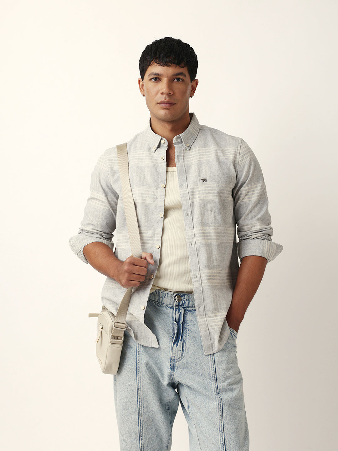 grey checked woven slim fit casual shirt grey checked woven slim fit casual shirt