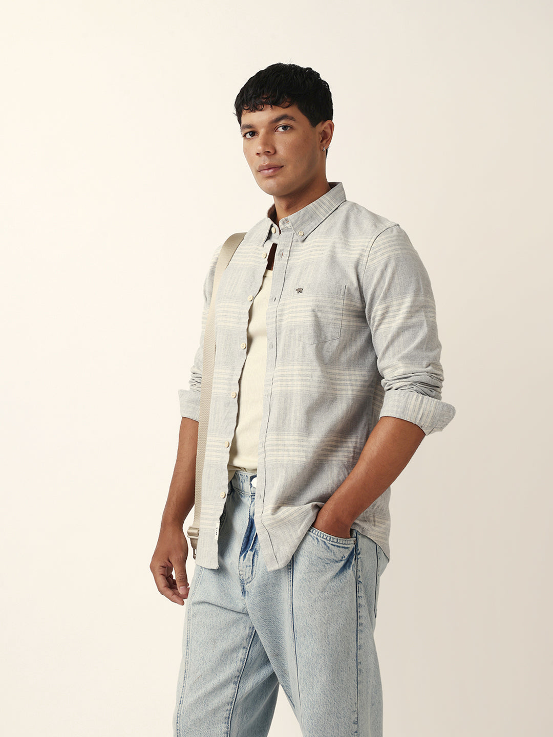 grey checked woven slim fit casual shirt grey checked woven slim fit casual shirt