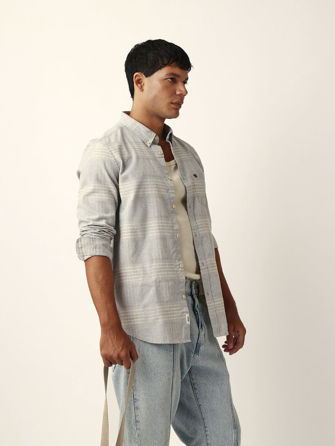 grey checked woven slim fit casual shirt grey checked woven slim fit casual shirt