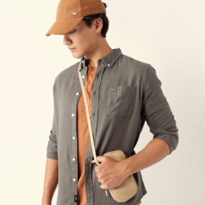 olive solid slim fit cotton casual shirt