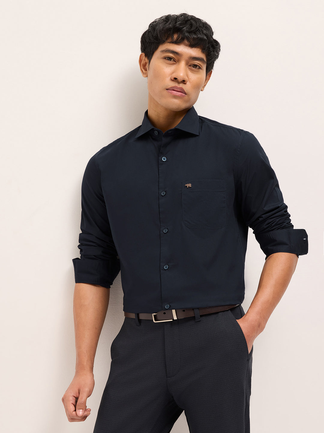 dark blue solid tailored fit formal shirt dark blue solid tailored fit formal shirt