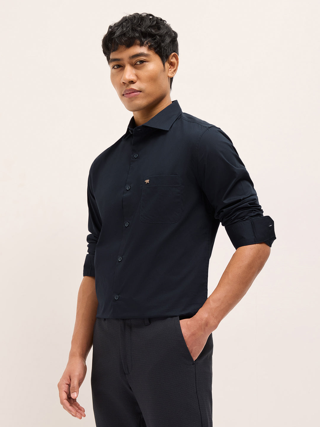 dark blue solid tailored fit formal shirt dark blue solid tailored fit formal shirt