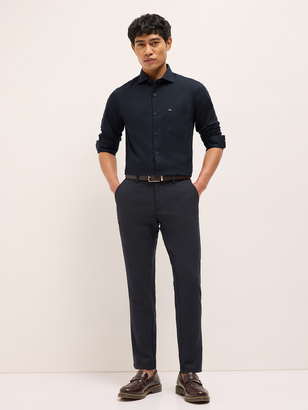 dark blue solid tailored fit formal shirt dark blue solid tailored fit formal shirt