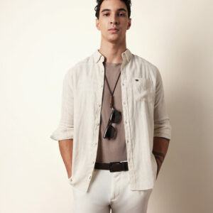 cream woven checks slim fit casual shirt
