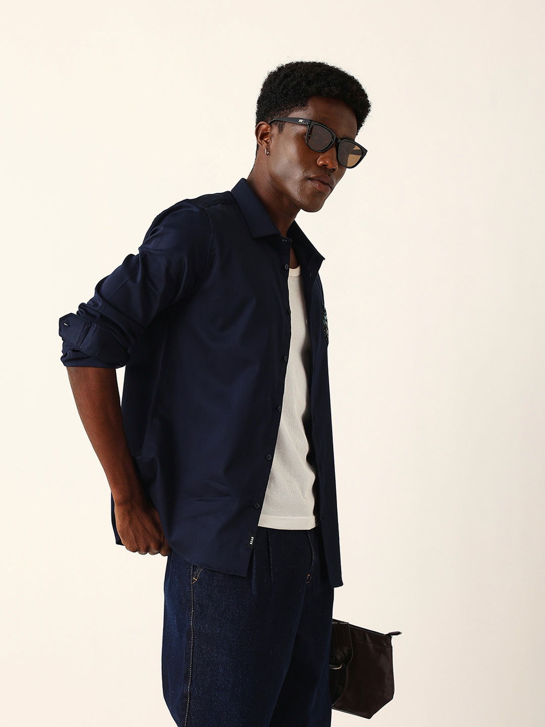 navy blue tailored fit wolf motif embroidered formal party wear shirt navy blue tailored fit wolf motif embroidered formal party wear shirt