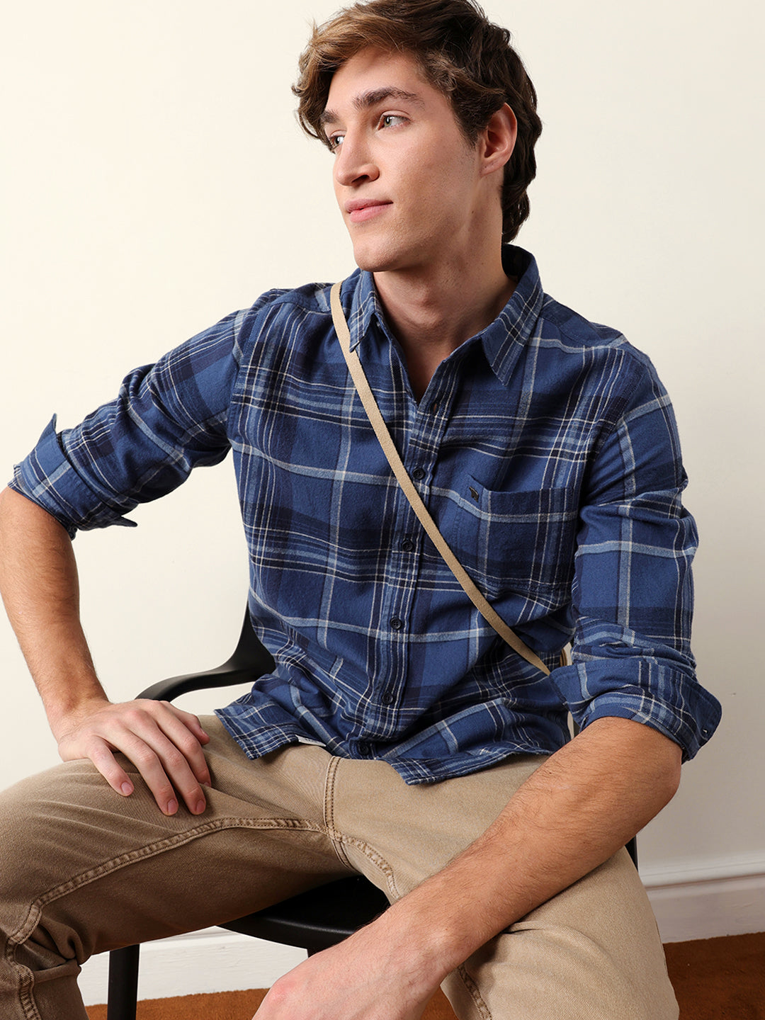 blue woven check regular fit flannel casual shirt blue woven check regular fit flannel casual shirt