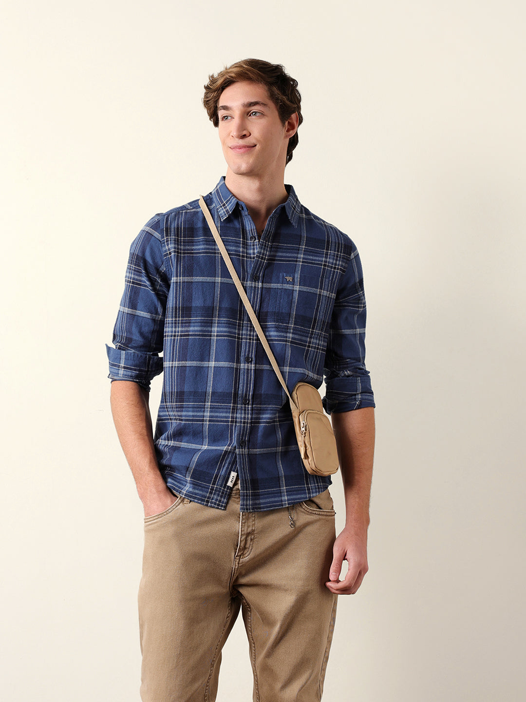 blue woven check regular fit flannel casual shirt blue woven check regular fit flannel casual shirt