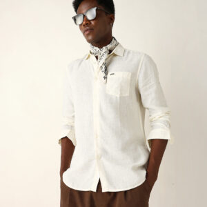 off white solid lyocell slim fit casual shirt